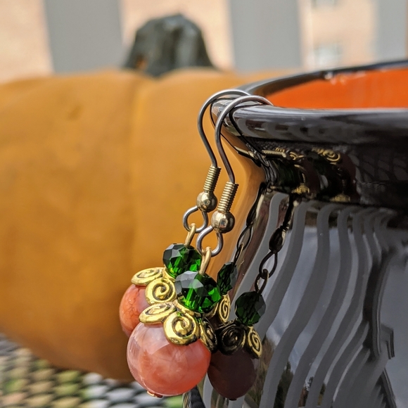 Halloween Pumpkin Carnealian Earrings - Picture 3 of 6